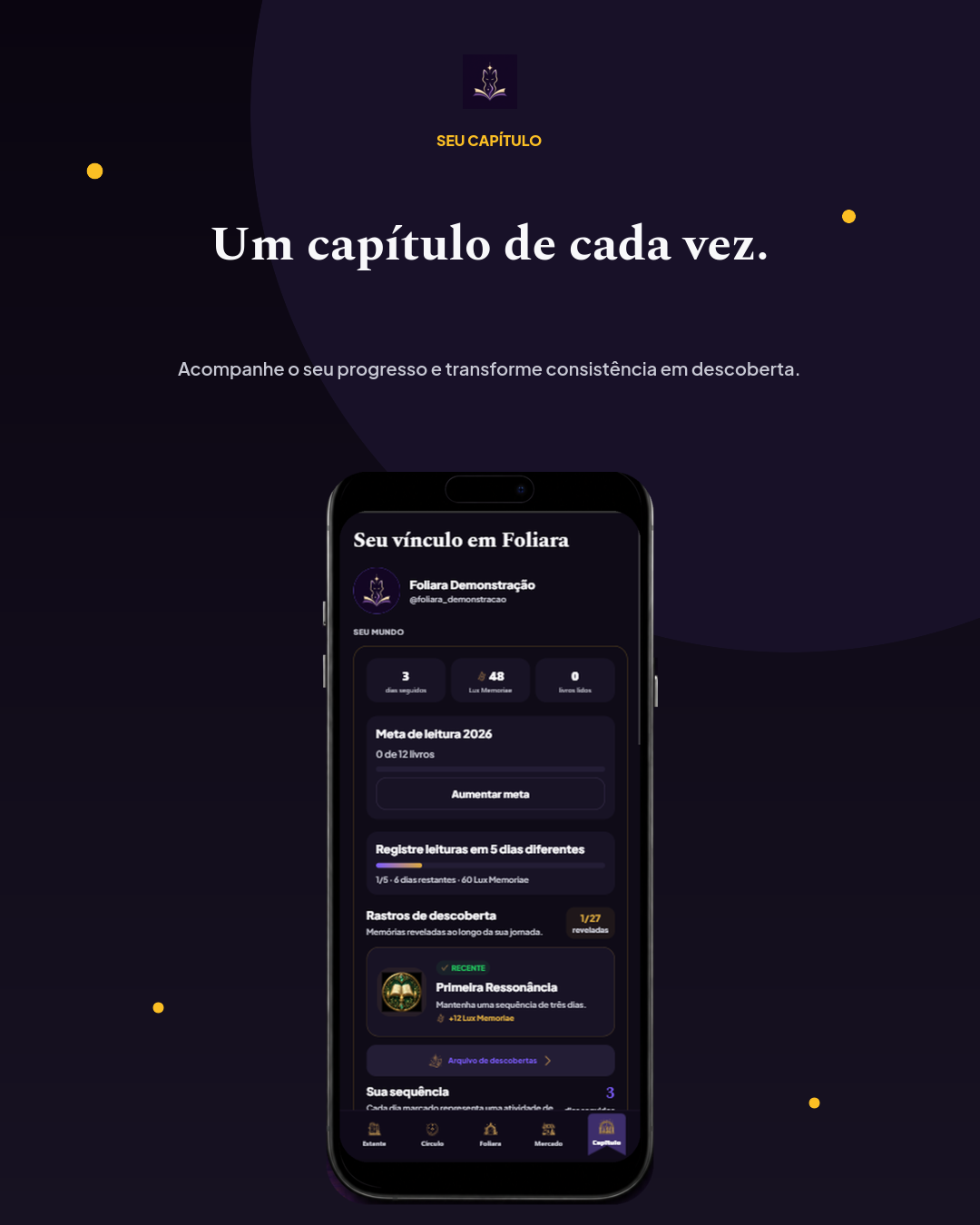 Tela do capítulo do leitor no aplicativo Foliara