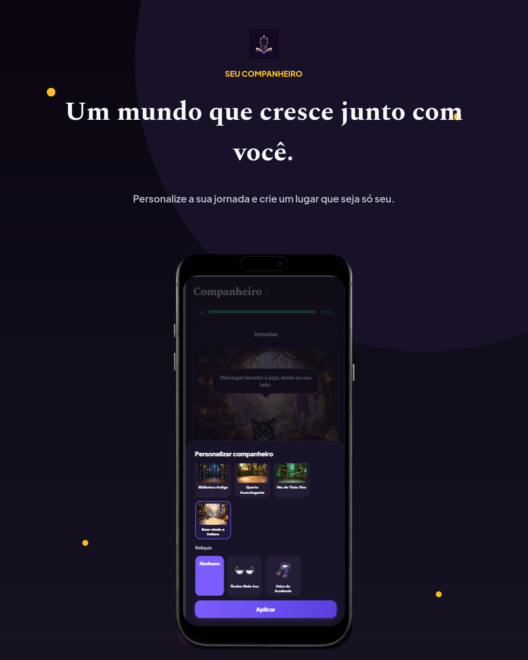Tela de personalização do Companheiro no aplicativo Foliara